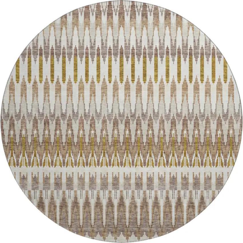 8' Brown Ivory And Beige Southwestern Washable Round Rug With UV Protection Photo 1