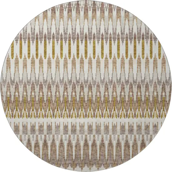 8' Brown Ivory And Beige Southwestern Washable Round Rug With UV Protection Photo 4