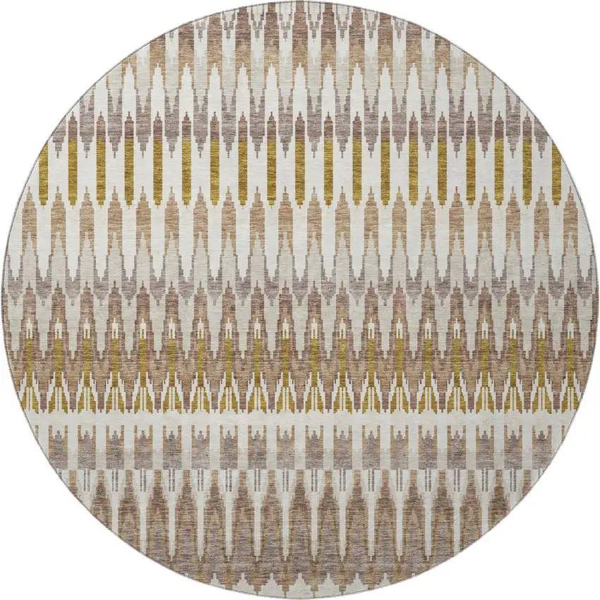 8' Brown Ivory And Beige Southwestern Washable Round Rug With UV Protection Photo 4