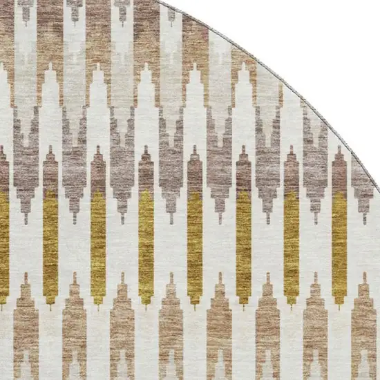 8' Brown Ivory And Beige Southwestern Washable Round Rug With UV Protection Photo 3