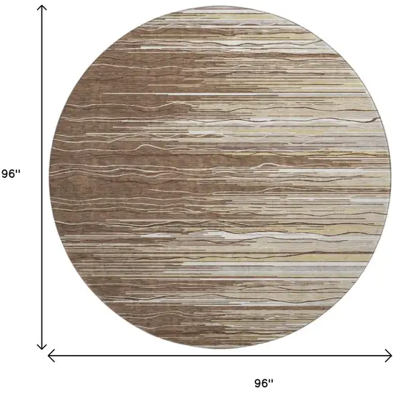 8' Brown Ivory And Beige Striped Washable Round Rug With UV Protection Photo 9