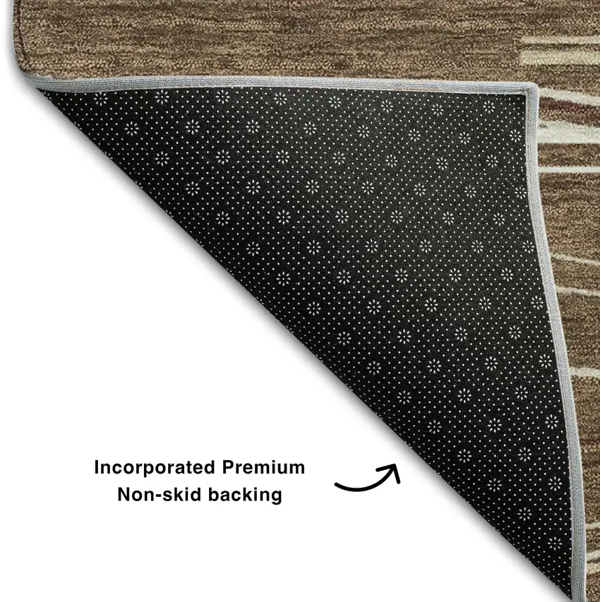 8' Brown Ivory And Beige Striped Washable Round Rug With UV Protection Photo 5