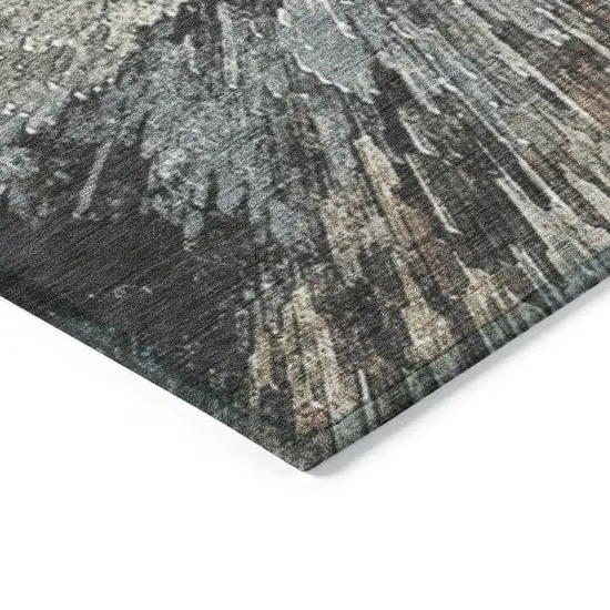 8' Brown Ivory And Charcoal Round Abstract Washable Indoor Outdoor Area Rug Photo 7