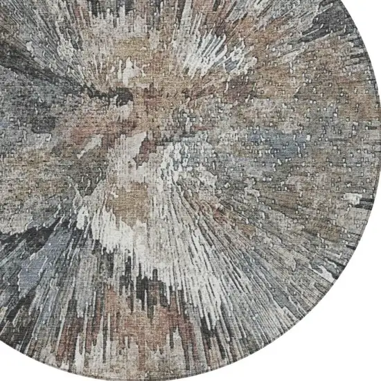 8' Brown Ivory And Charcoal Round Abstract Washable Indoor Outdoor Area Rug Photo 6