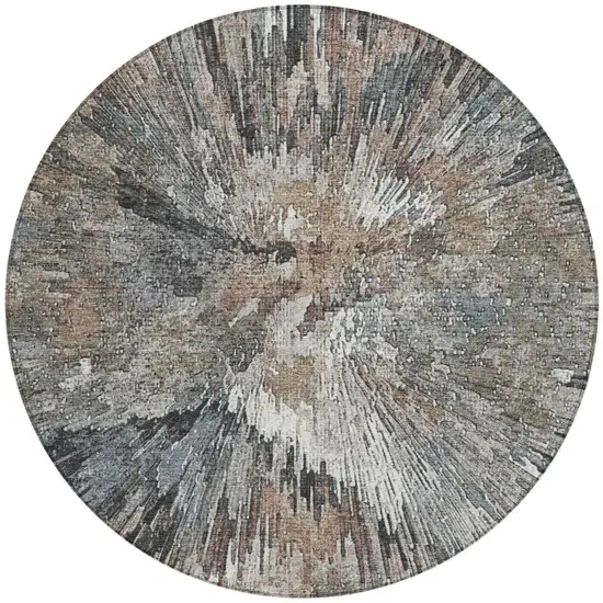 8' Brown Ivory And Charcoal Round Abstract Washable Indoor Outdoor Area Rug Photo 4