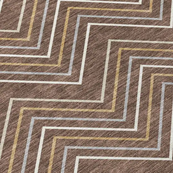 8' Brown Ivory And Copper Round Geometric Washable Indoor Outdoor Area Rug Photo 9