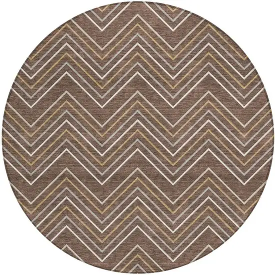 8' Brown Ivory And Copper Round Geometric Washable Indoor Outdoor Area Rug Photo 3