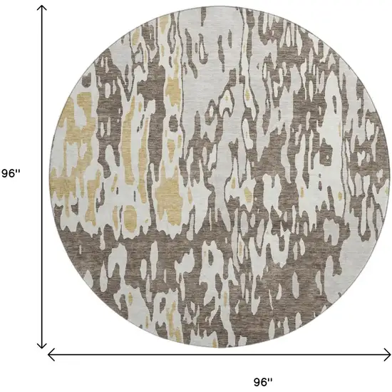 8' Brown Ivory And Gold Abstract Washable Round Rug With UV Protection Photo 9