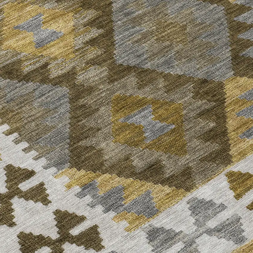 8' Brown Ivory And Gold Round Tribal Washable Indoor Outdoor Area Rug Photo 8