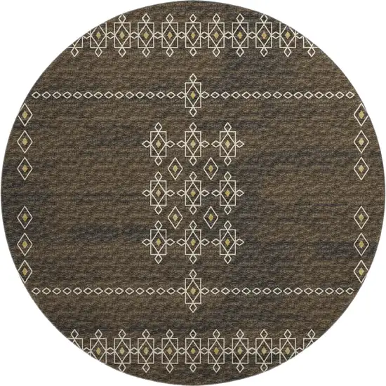 8' Brown Ivory And Gold Tribal Washable Round Rug With UV Protection Photo 2