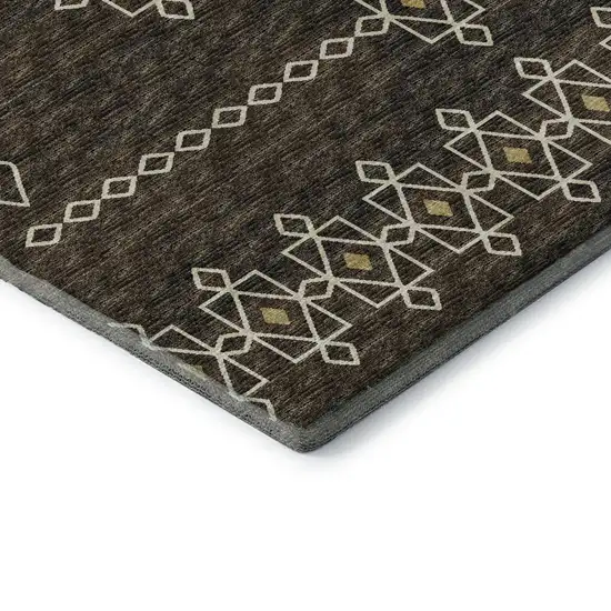 8' Brown Ivory And Gold Tribal Washable Round Rug With UV Protection Photo 7