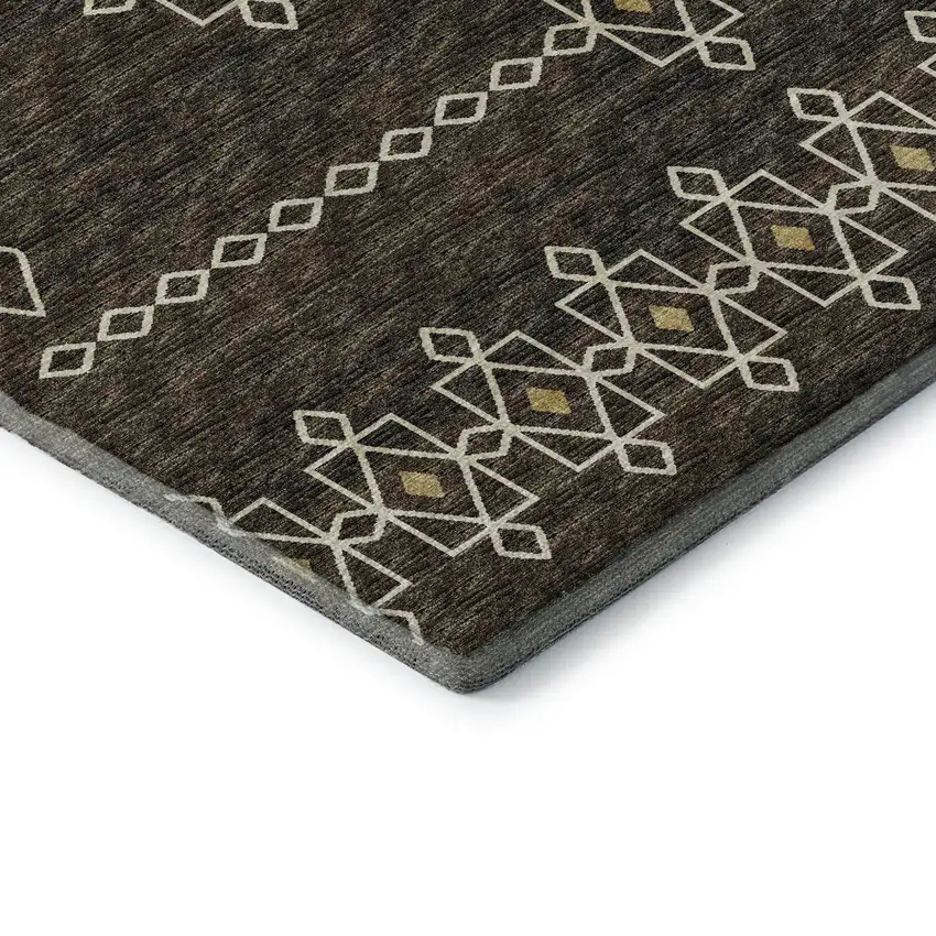 8' Brown Ivory And Gold Tribal Washable Round Rug With UV Protection Photo 7