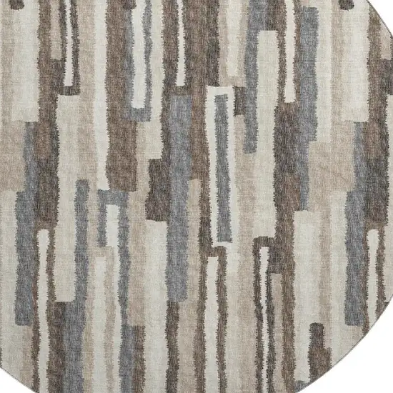 8' Brown Ivory And Gray Abstract Washable Round Rug With UV Protection Photo 4