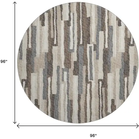 8' Brown Ivory And Gray Abstract Washable Round Rug With UV Protection Photo 3