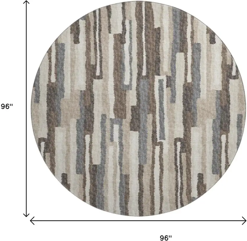 8' Brown Ivory And Gray Abstract Washable Round Rug With UV Protection Photo 3