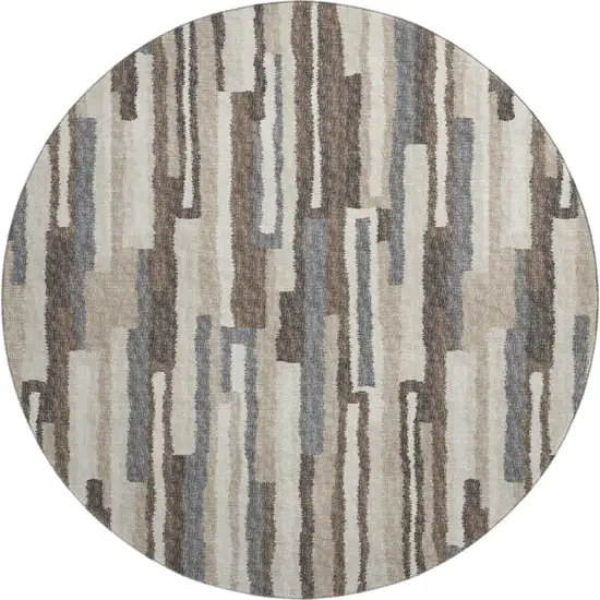 8' Brown Ivory And Gray Abstract Washable Round Rug With UV Protection Photo 2