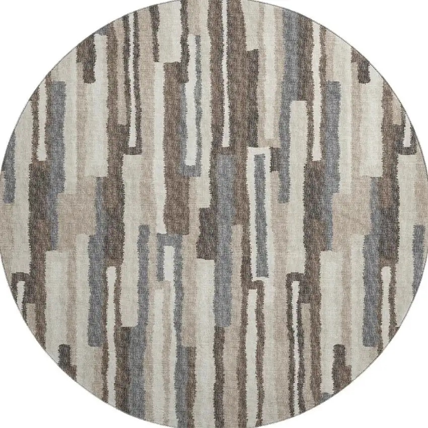 8' Brown Ivory And Gray Abstract Washable Round Rug With UV Protection Photo 5