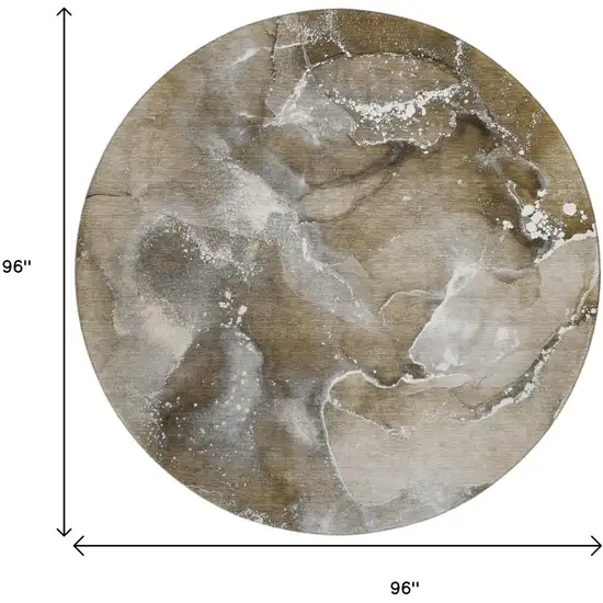 8' Brown Ivory And Gray Abstract Washable Round Rug With UV Protection Photo 9