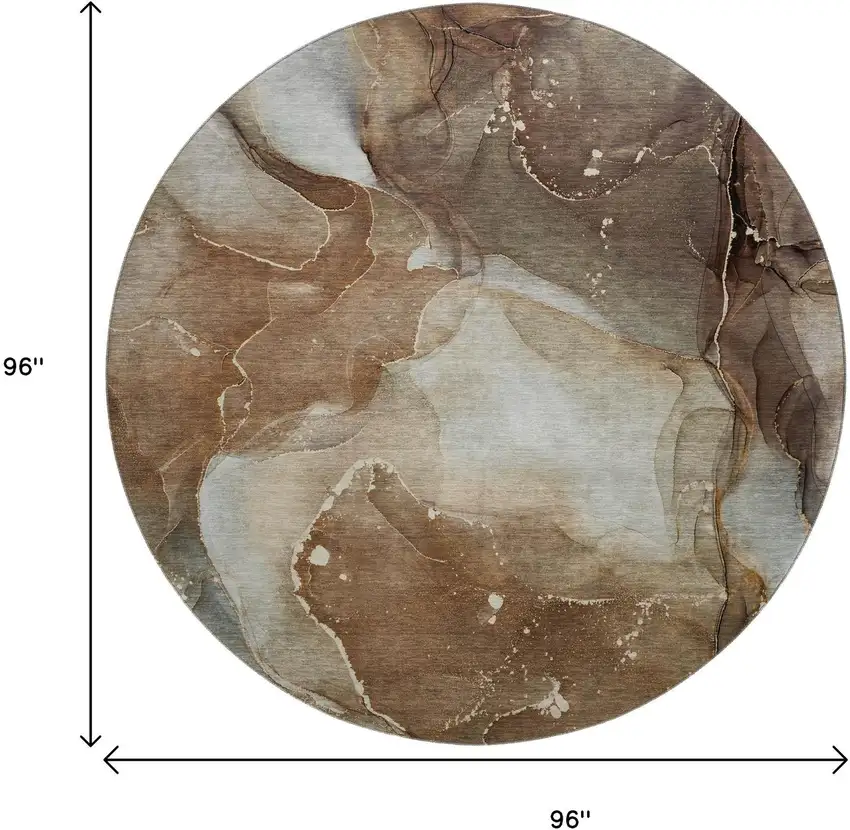 8' Brown Ivory And Gray Abstract Washable Round Rug With UV Protection Photo 5
