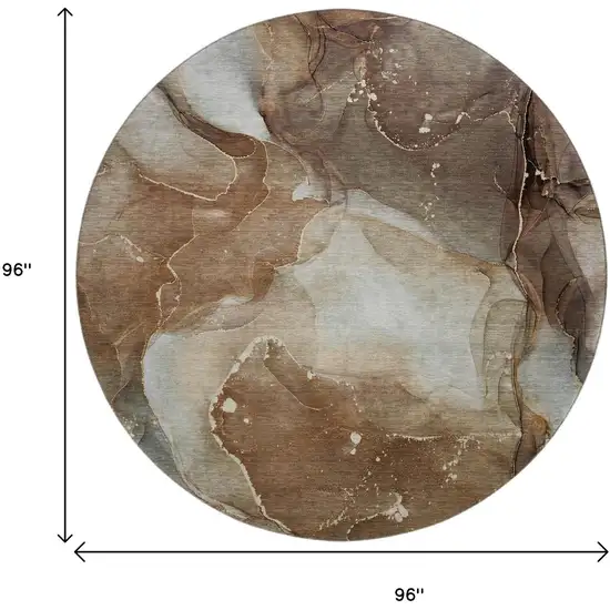 8' Brown Ivory And Gray Abstract Washable Round Rug With UV Protection Photo 5