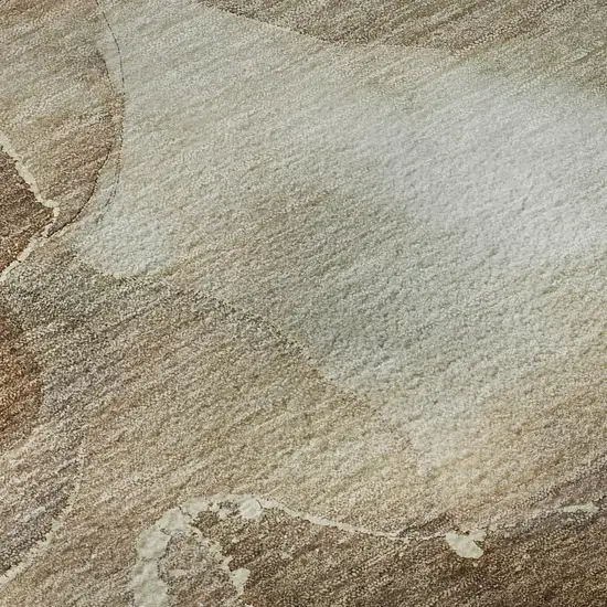 8' Brown Ivory And Gray Abstract Washable Round Rug With UV Protection Photo 9