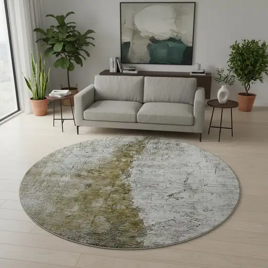 8' Brown Ivory And Gray Abstract Washable Round Rug With UV Protection Photo 2
