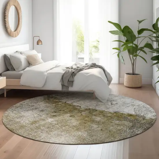 8' Brown Ivory And Gray Abstract Washable Round Rug With UV Protection Photo 5