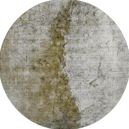 8' Brown Ivory And Gray Abstract Washable Round Rug With UV Protection Photo 4