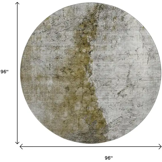 8' Brown Ivory And Gray Abstract Washable Round Rug With UV Protection Photo 3