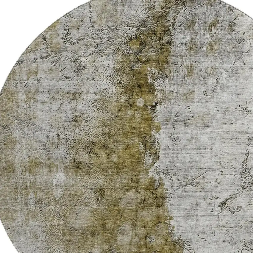 8' Brown Ivory And Gray Abstract Washable Round Rug With UV Protection Photo 3
