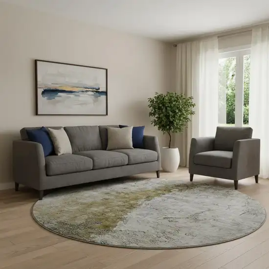 8' Brown Ivory And Gray Abstract Washable Round Rug With UV Protection Photo 1