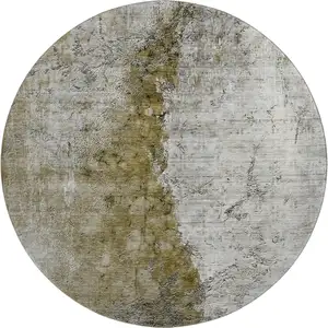 Photo of 8' Brown Ivory And Gray Abstract Washable Round Rug With UV Protection