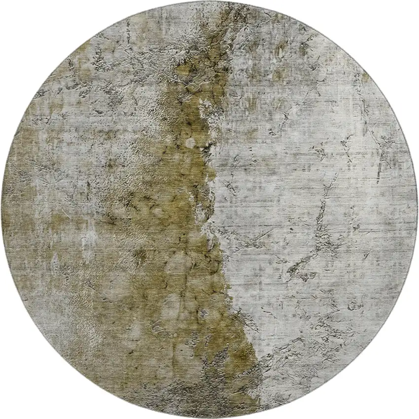 8' Brown Ivory And Gray Abstract Washable Round Rug With UV Protection Photo 1