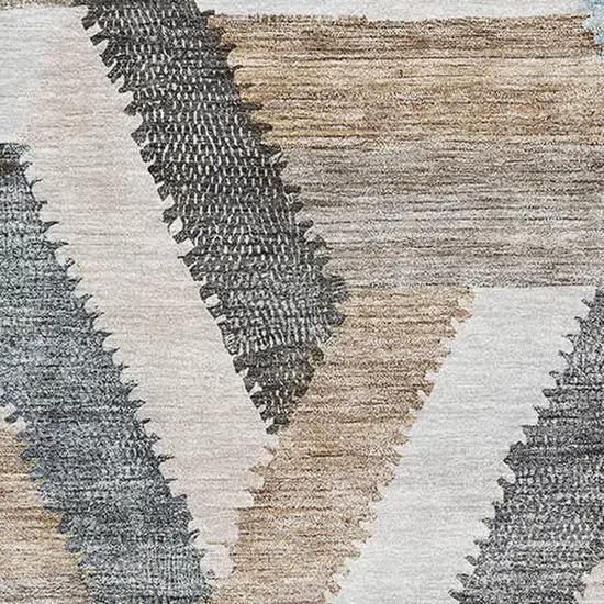8' Brown Ivory And Gray Geometric Washable Area Rug With UV Protection Photo 2