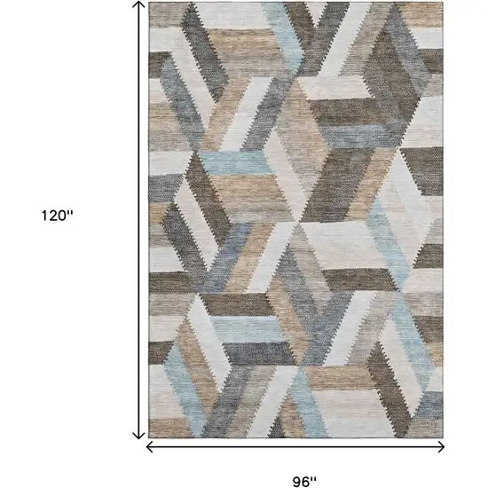 8' Brown Ivory And Gray Geometric Washable Area Rug With UV Protection Photo 8
