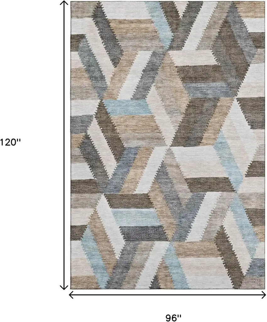 8' Brown Ivory And Gray Geometric Washable Area Rug With UV Protection Photo 8
