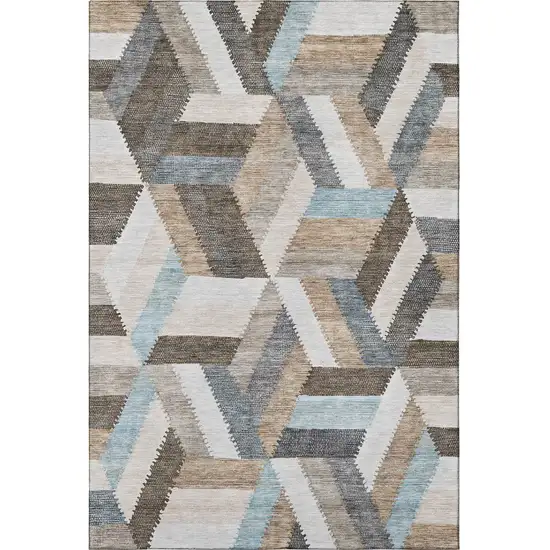 8' Brown Ivory And Gray Geometric Washable Area Rug With UV Protection Photo 3
