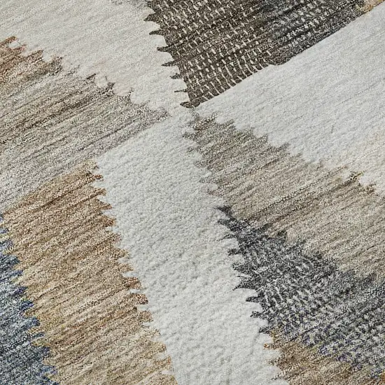 8' Brown Ivory And Gray Geometric Washable Area Rug With UV Protection Photo 9