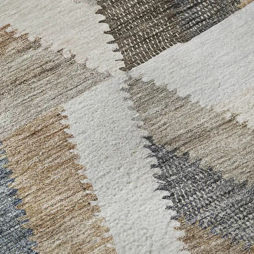 8' Brown Ivory And Gray Geometric Washable Area Rug With UV Protection Photo 9