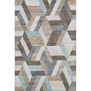 Photo of 8' Brown Ivory And Gray Geometric Washable Area Rug With UV Protection