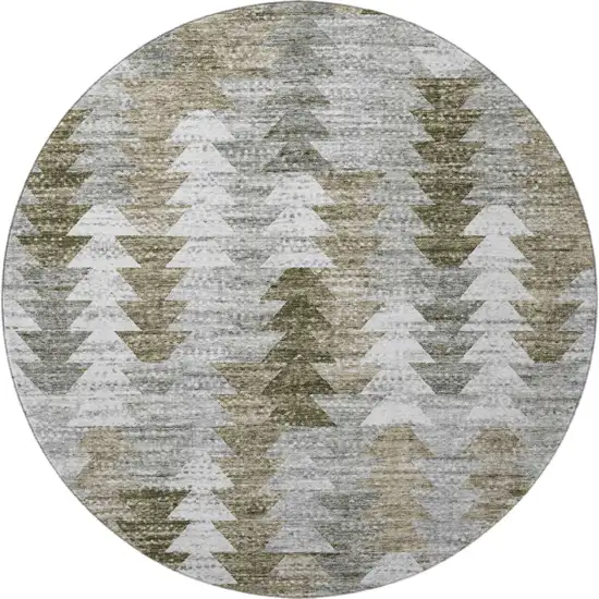 8' Brown Ivory And Gray Geometric Washable Round Rug With UV Protection Photo 4