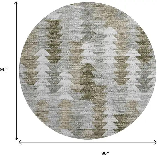 8' Brown Ivory And Gray Geometric Washable Round Rug With UV Protection Photo 3