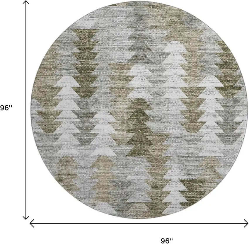 8' Brown Ivory And Gray Geometric Washable Round Rug With UV Protection Photo 3
