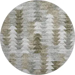Photo of 8' Brown Ivory And Gray Geometric Washable Round Rug With UV Protection
