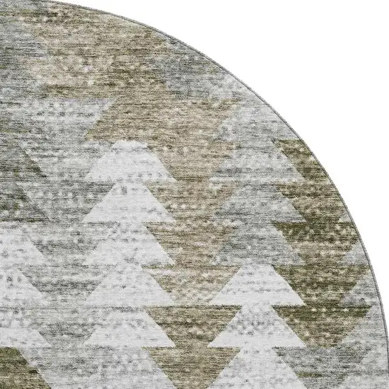 8' Brown Ivory And Gray Geometric Washable Round Rug With UV Protection Photo 3