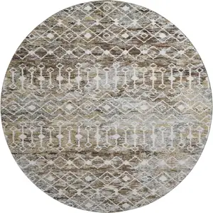 Photo of 8' Brown Ivory And Gray Geometric Washable Round Rug With UV Protection