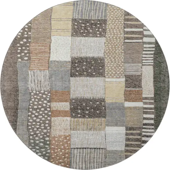 8' Brown Ivory And Gray Geometric Washable Round Rug With UV Protection Photo 4