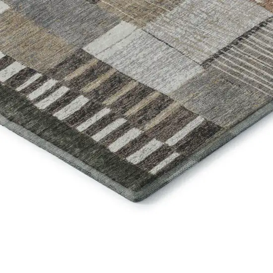 8' Brown Ivory And Gray Geometric Washable Round Rug With UV Protection Photo 7