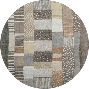Photo of 8' Brown Ivory And Gray Geometric Washable Round Rug With UV Protection