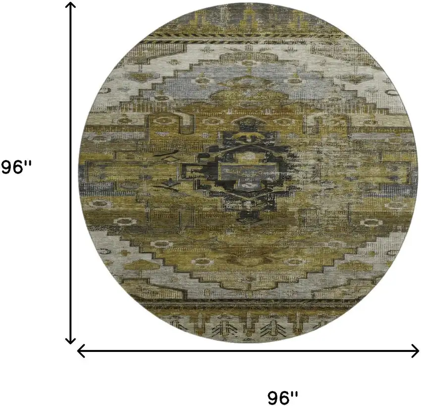 8' Brown Ivory And Gray Oriental Washable Round Rug With UV Protection Photo 9